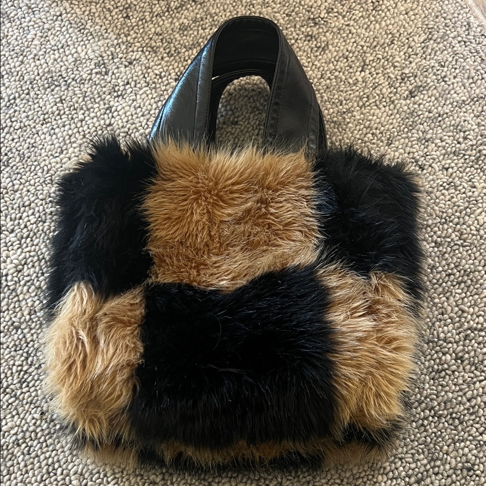 Stand Studio Black and Brown Faux Fur Tote